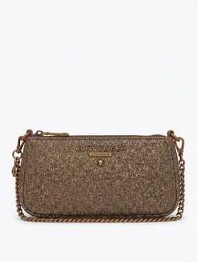 Kurt Geiger London Bronze Glitter Convertible Shoulder Bag & Wristlet w Dust Bag